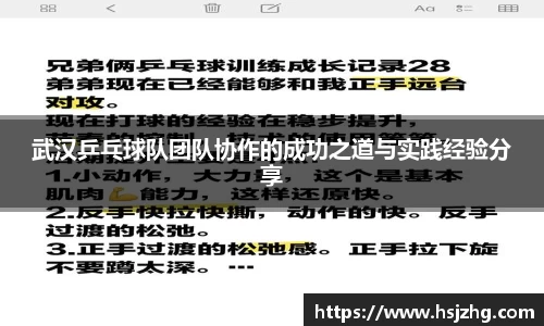 武汉乒乓球队团队协作的成功之道与实践经验分享